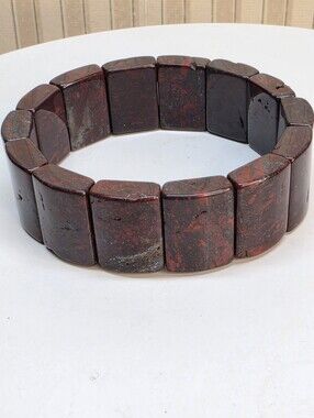 Chicken Blood Stone Bracelet Red Black Large Stone Stretch Size 7